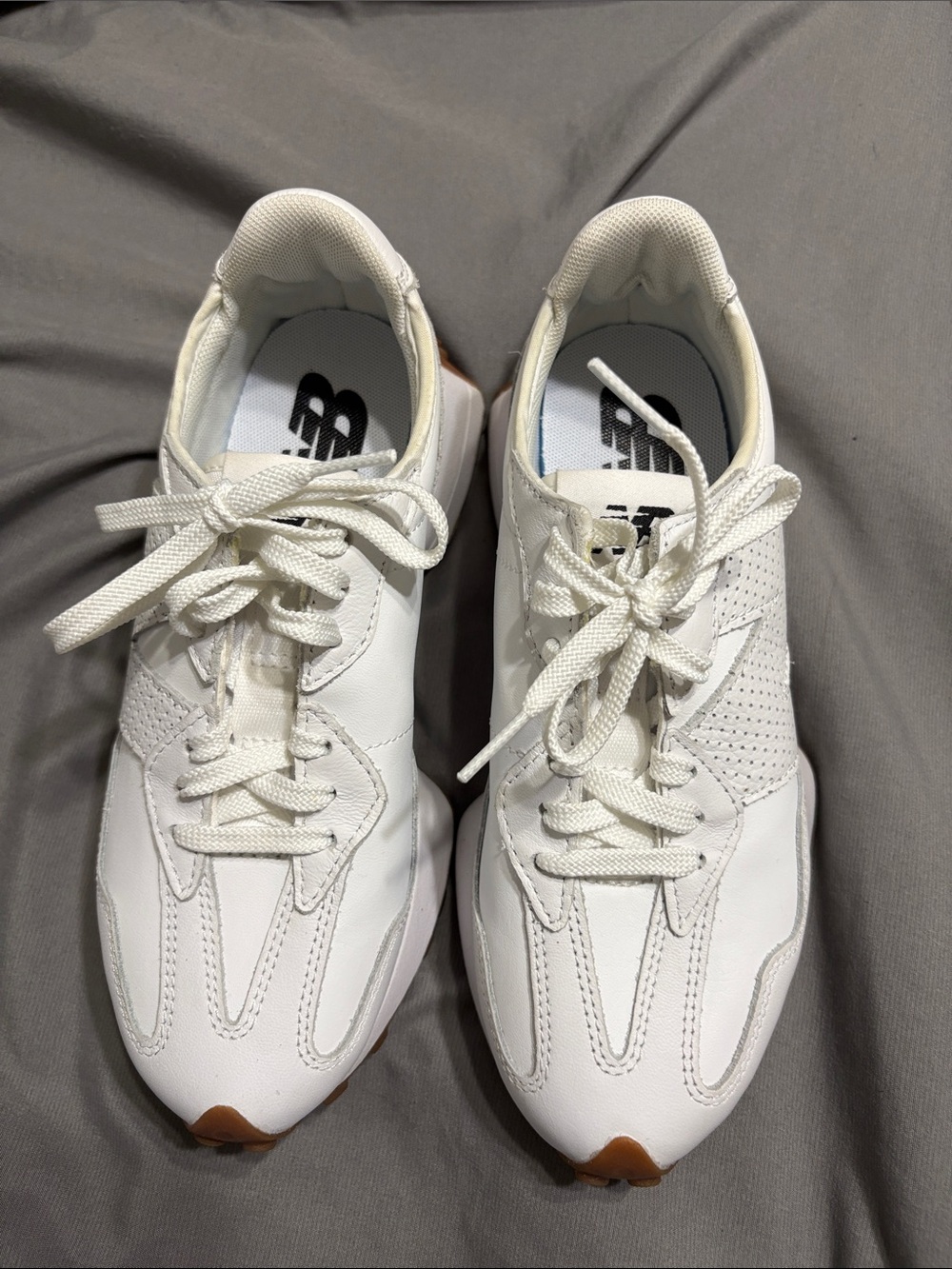 New Balance Women leather White Sneakers with Gum Accents